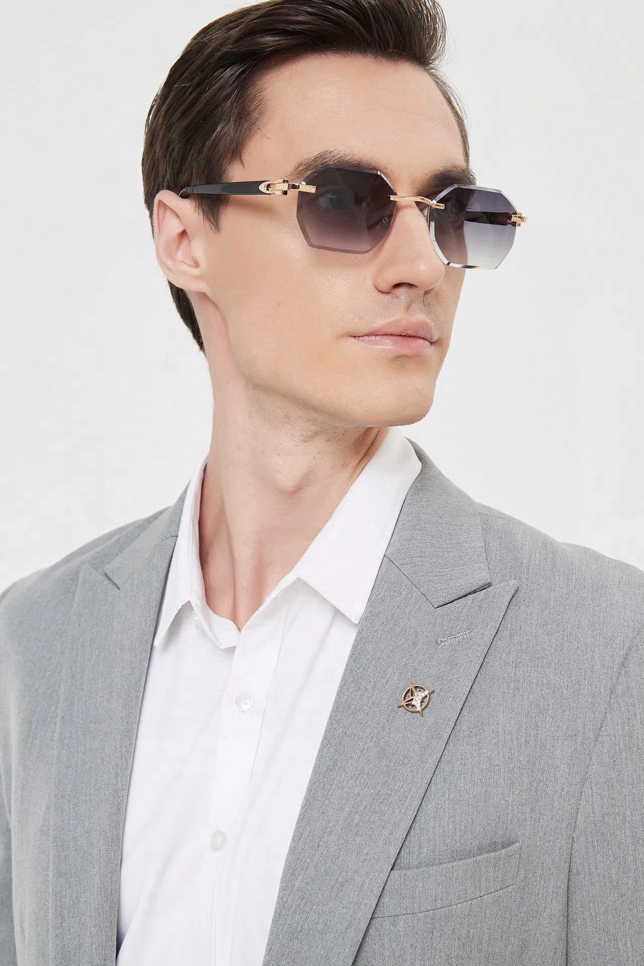 Rimless Geometric Gradient Lens Sunglasses 7