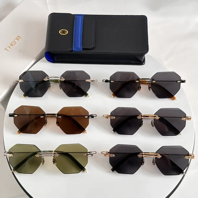Rimless Octagonal Olive Green Sunglasses 2