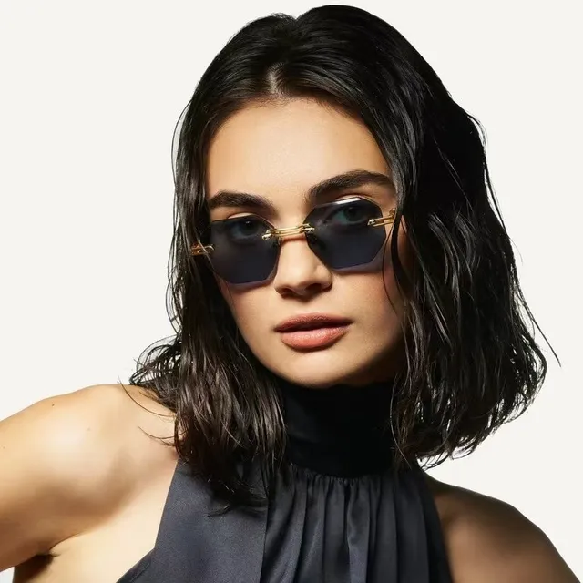 Rimless Octagonal Olive Green Sunglasses 4