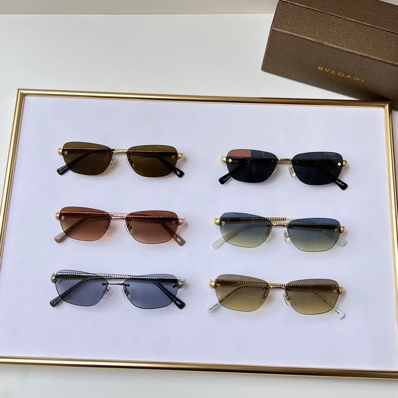 Rimless Rectangular Gold-Tone Sunglasses 8