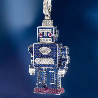 Collar robot-shaped Pave-Set zafiro diamante rubí