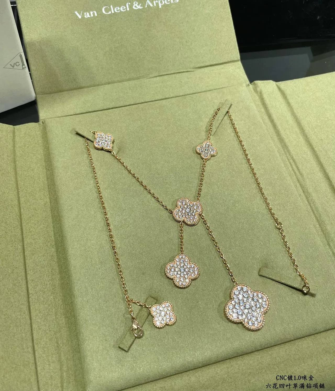Rose Gold and Silver Tone Pavé Clover Pendant Necklaces 2