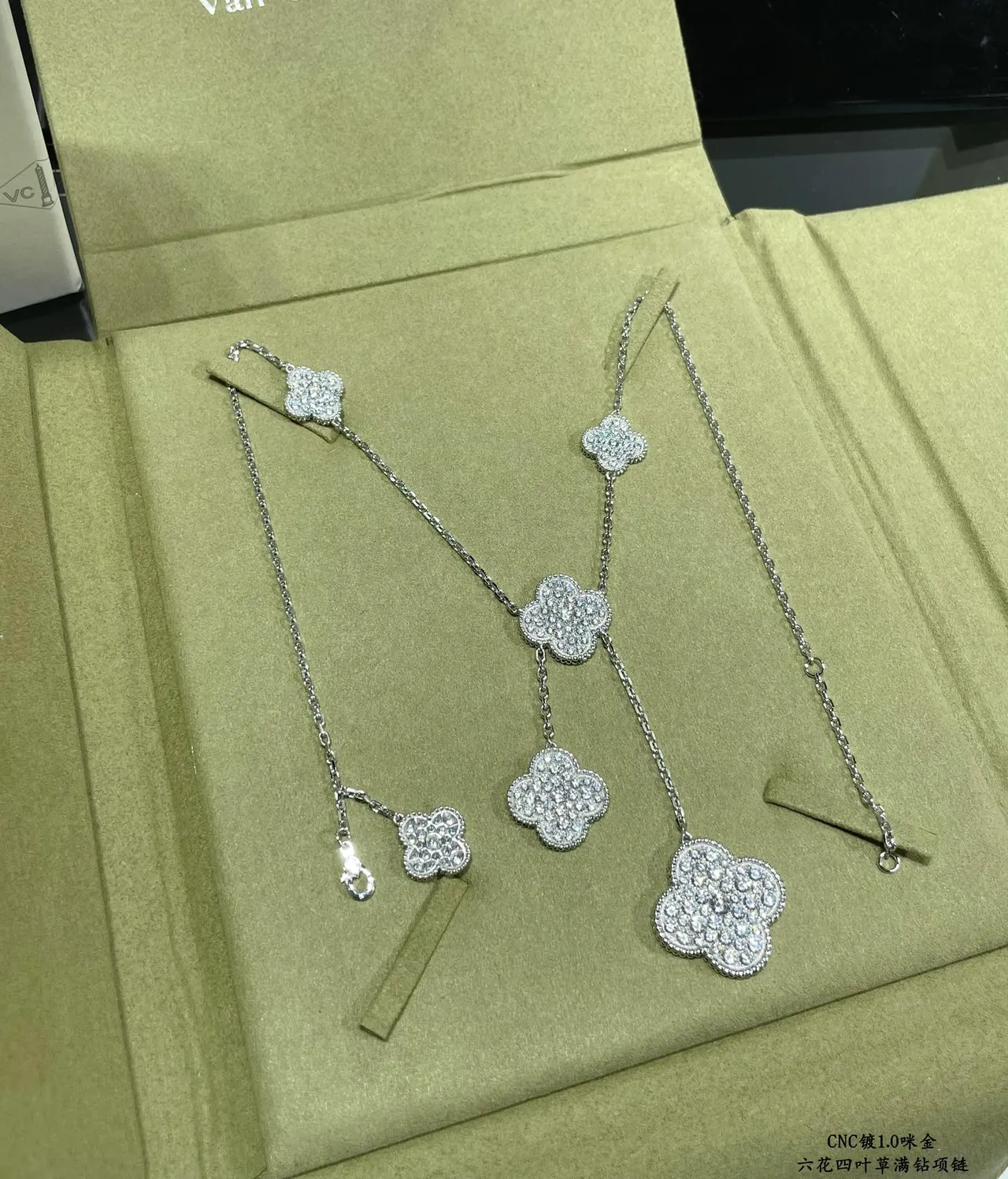 Rose Gold and Silver Tone Pavé Clover Pendant Necklaces 3