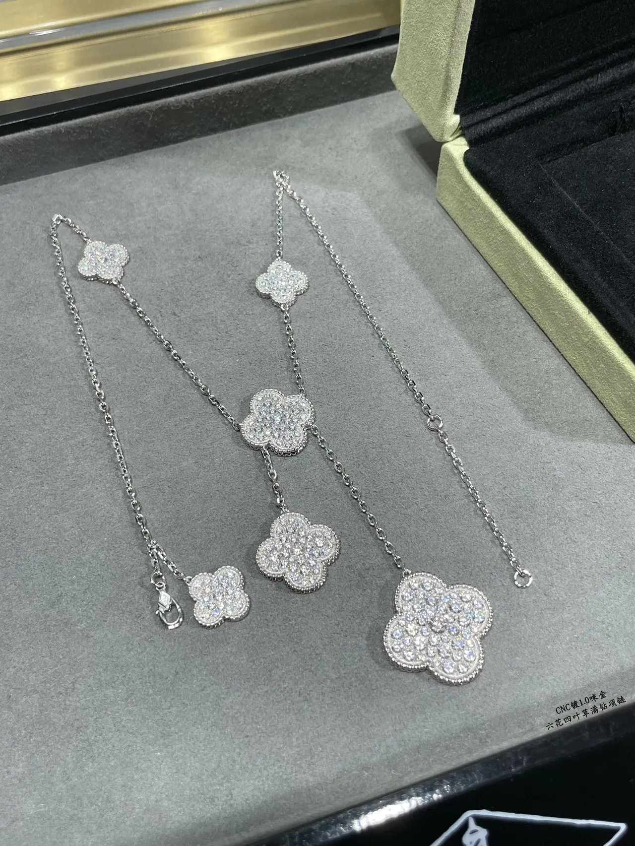 Rose Gold and Silver Tone Pavé Clover Pendant Necklaces 5