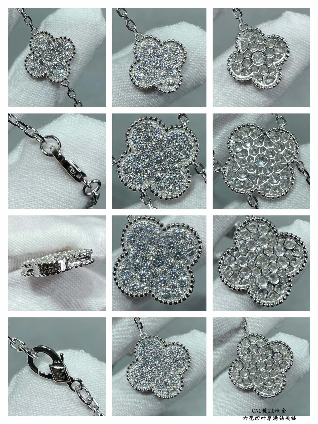 Rose Gold and Silver Tone Pavé Clover Pendant Necklaces 6
