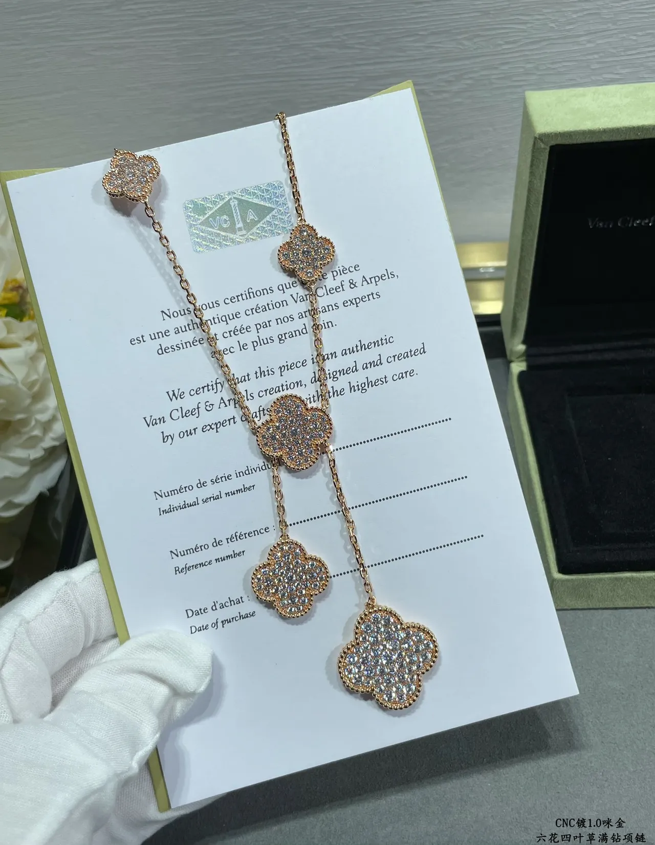 Rose Gold and Silver Tone Pavé Clover Pendant Necklaces 7