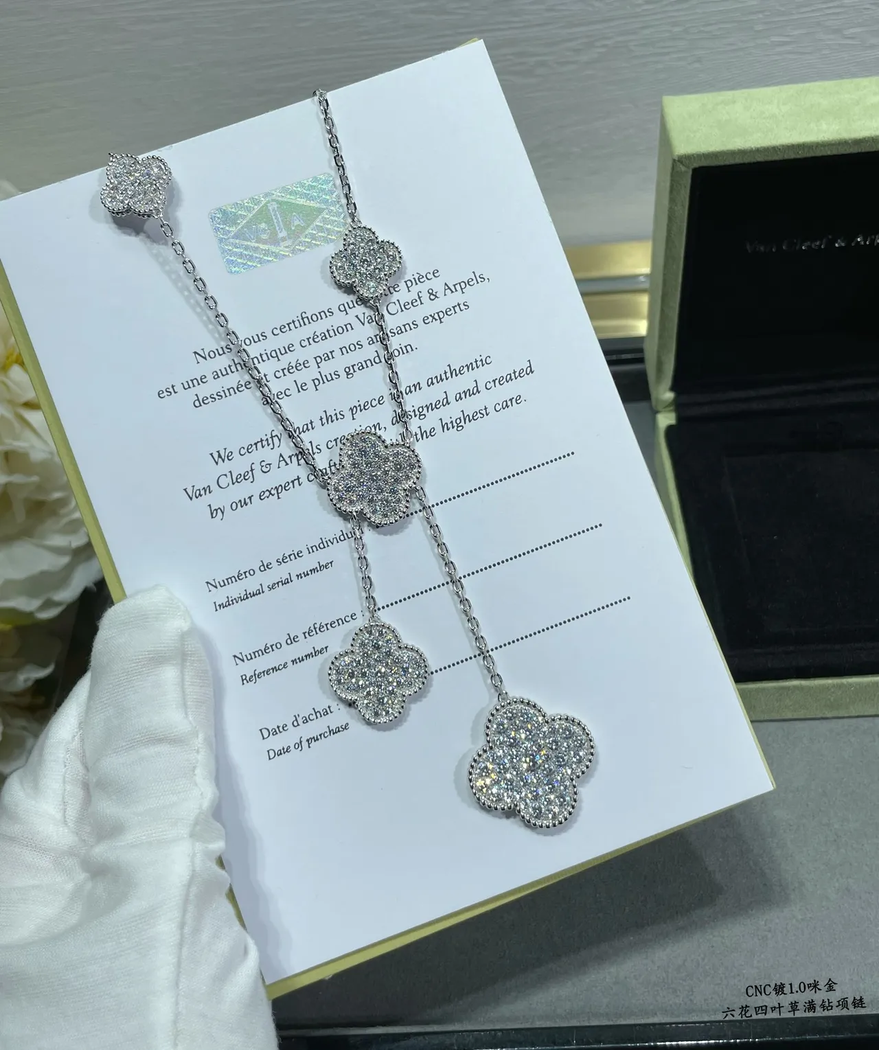 Rose Gold and Silver Tone Pavé Clover Pendant Necklaces 8