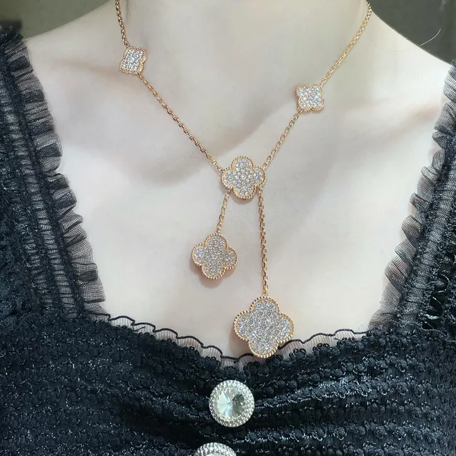 Rose Gold and Silver Tone Pavé Clover Pendant Necklaces 9
