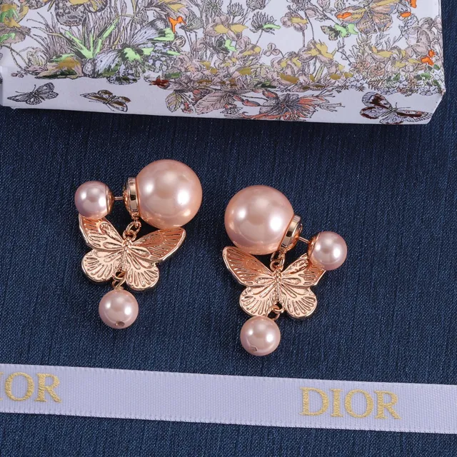 Rose-Gold Pearl Butterfly Dangle Earrings 2