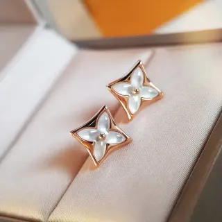 Rose Gold-Tone Mother-of-Pearl Floral Quatrefoil Stud Earrings