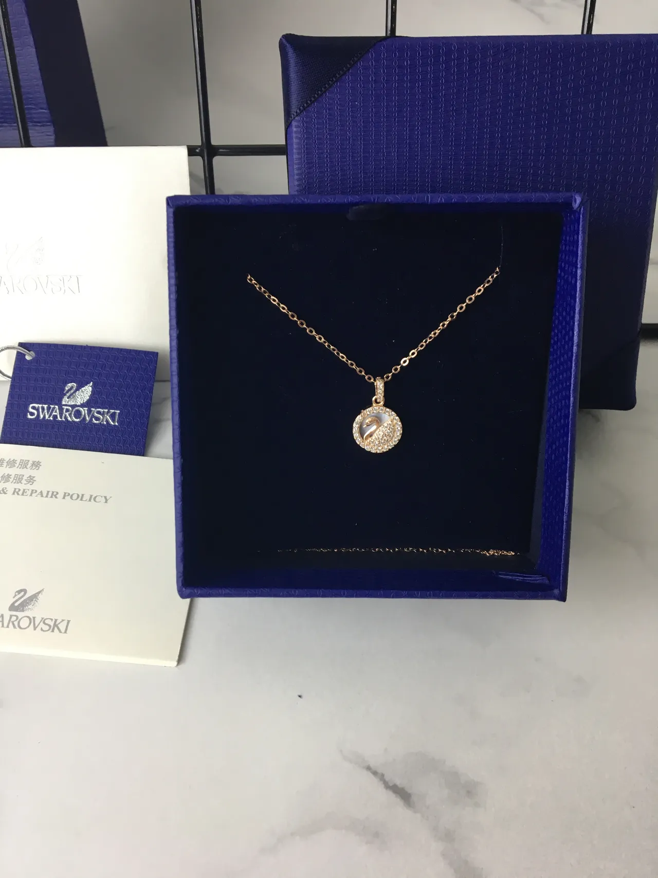 Rose Gold Tone Swan Motif Pavé Necklace 2