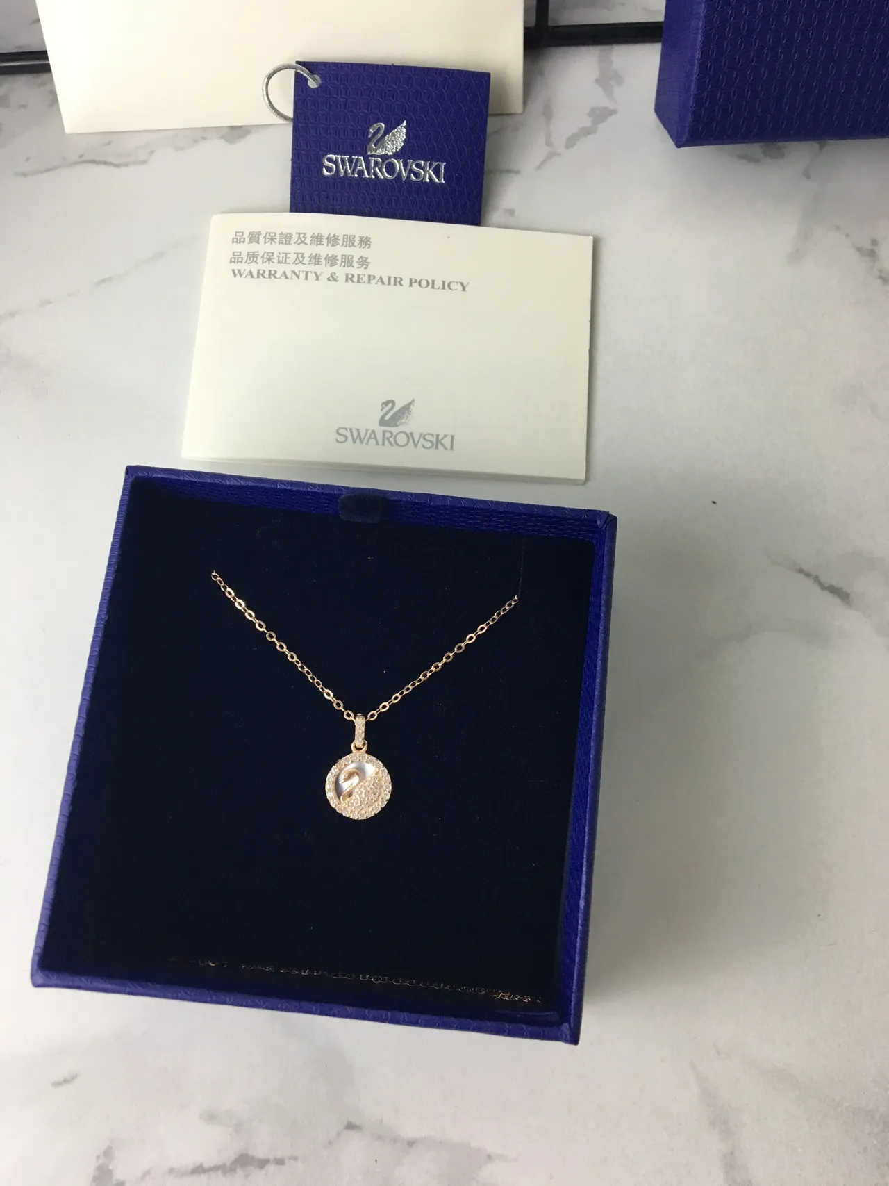Rose Gold Tone Swan Motif Pavé Necklace 3