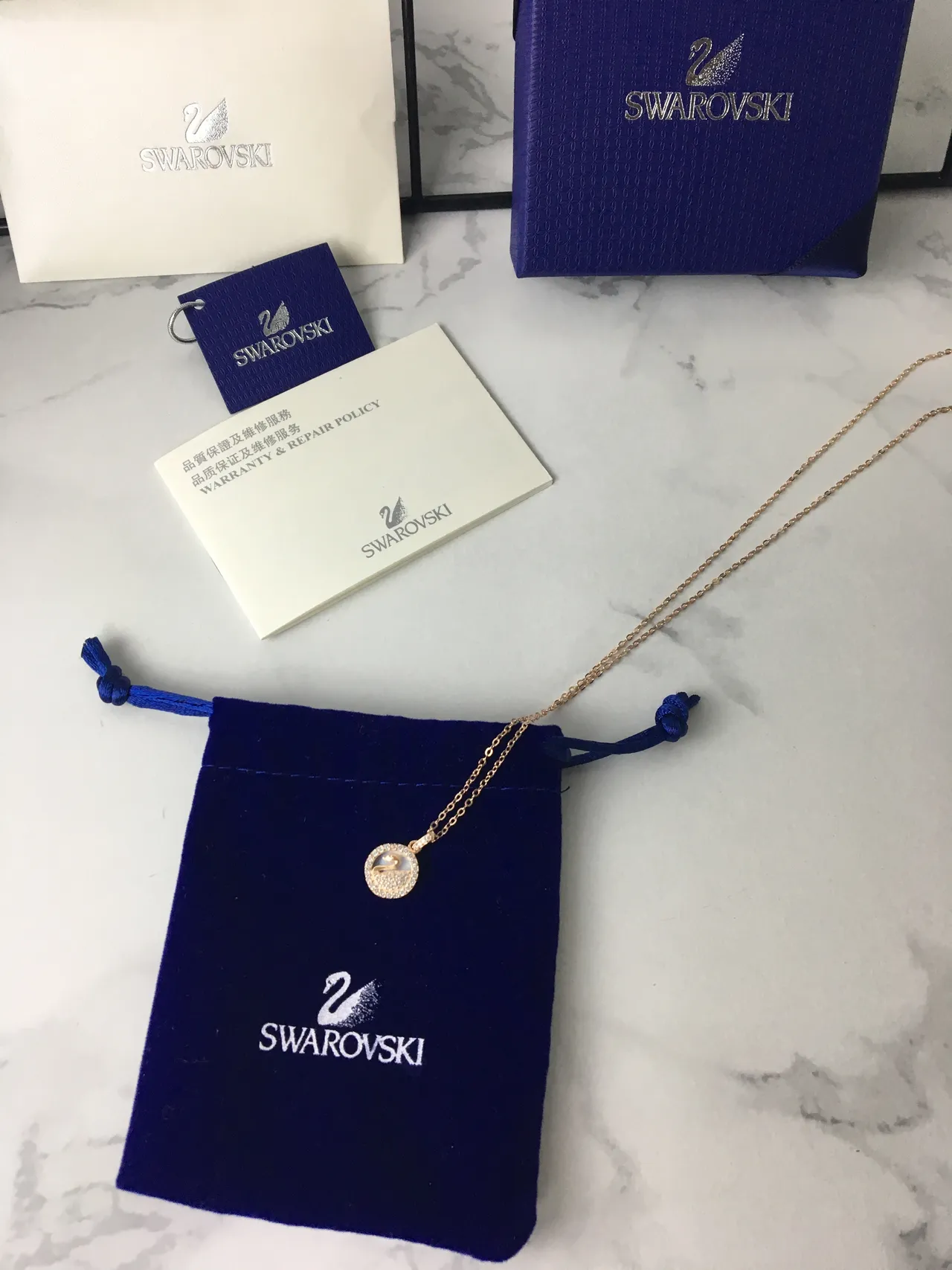 Rose Gold Tone Swan Motif Pavé Necklace 4