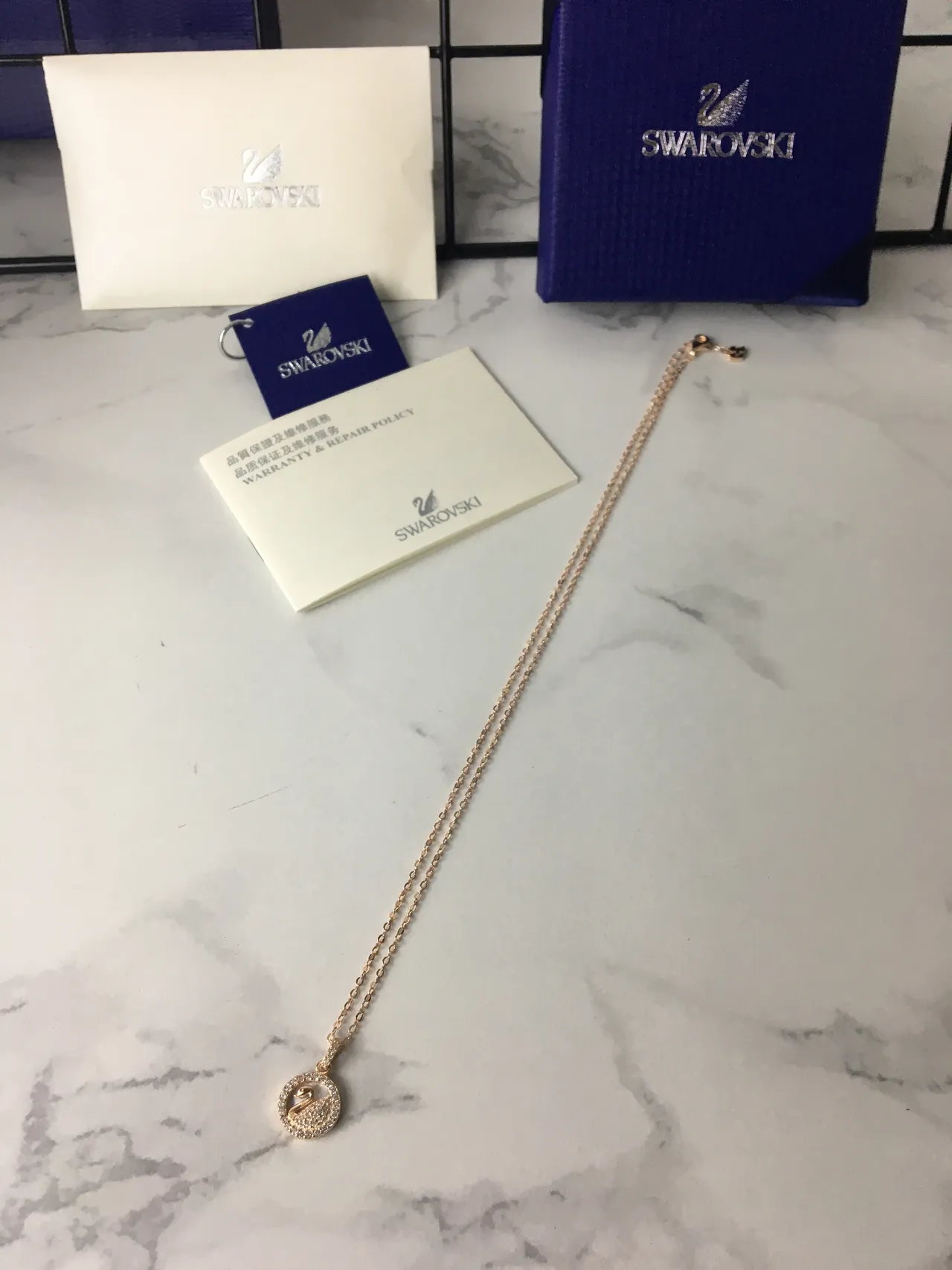 Rose Gold Tone Swan Motif Pavé Necklace 7