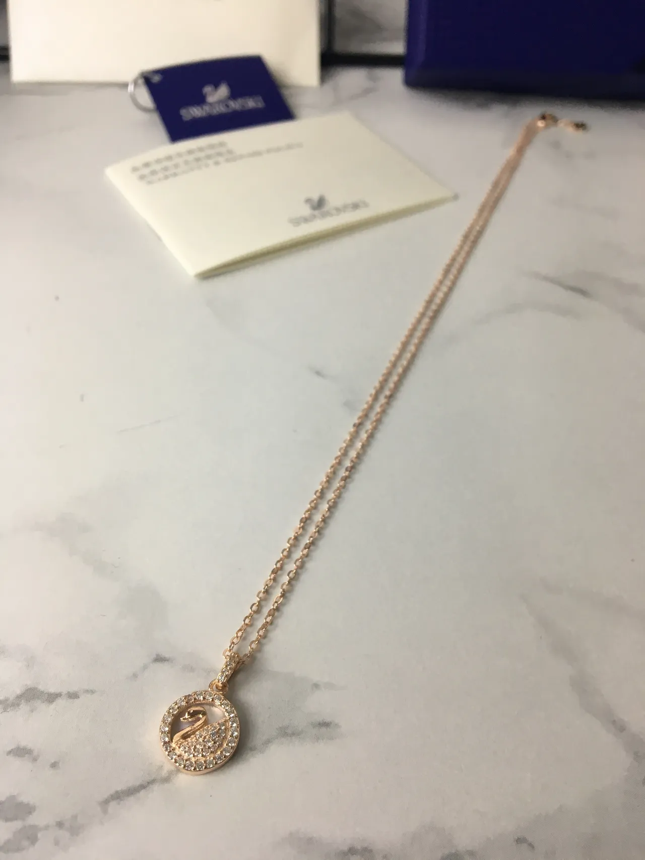 Rose Gold Tone Swan Motif Pavé Necklace 8