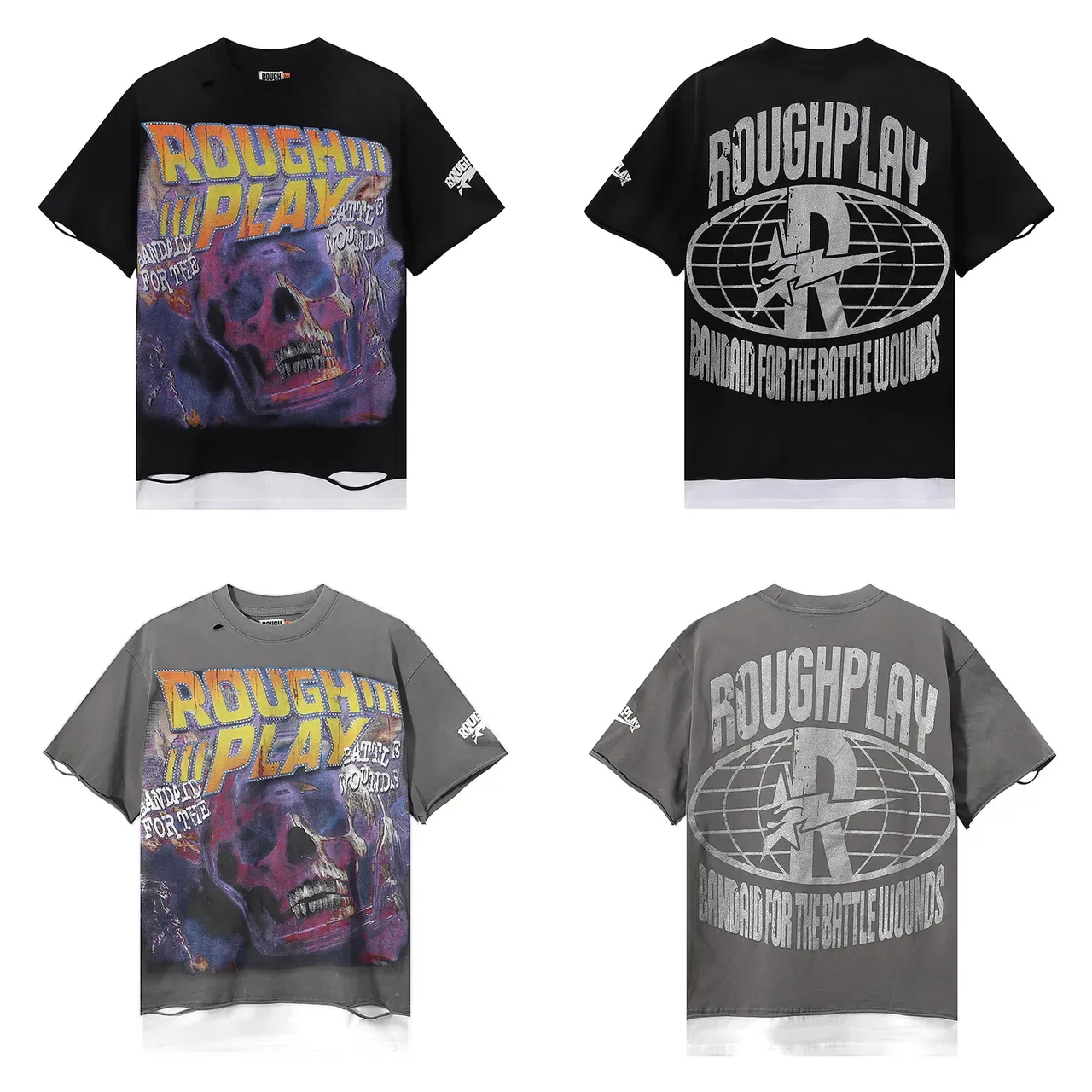 ROUGH Rough Play Graphic Distressed Oversized T-Shirt 2