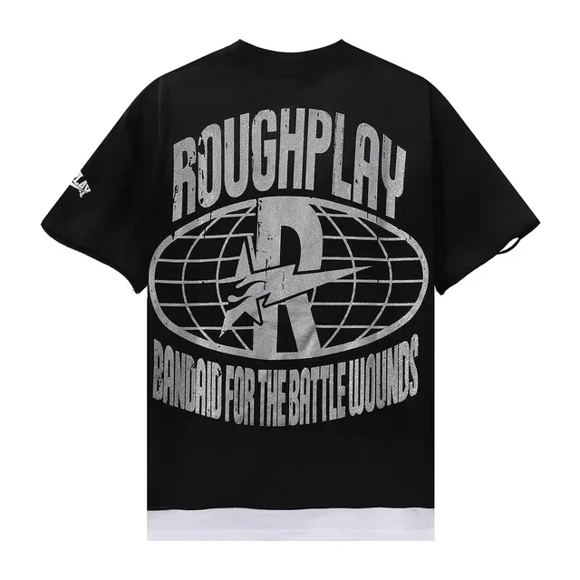 ROUGH Rough Play Graphic Distressed Oversized T-Shirt 4