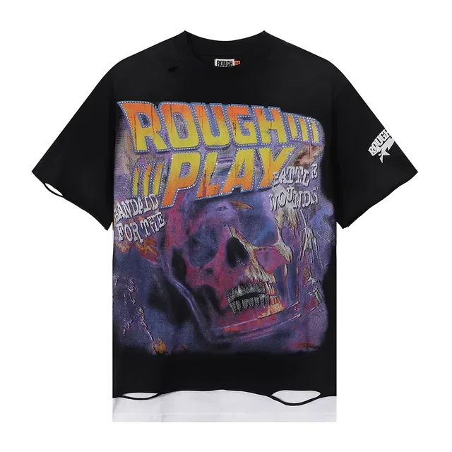 ROUGH Rough Play Graphic Distressed Oversized T-Shirt 5
