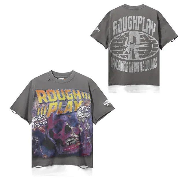 ROUGH Rough Play Graphic Distressed Oversized T-Shirt 6