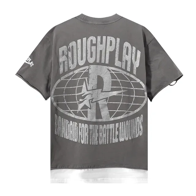 ROUGH Rough Play Graphic Distressed Oversized T-Shirt 7