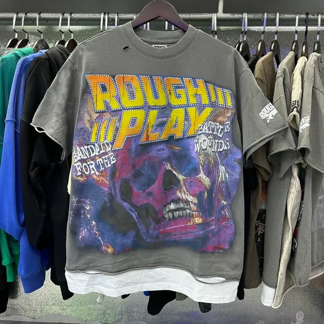 ROUGH Rough Play Graphic Distressed Oversized T-Shirt 11