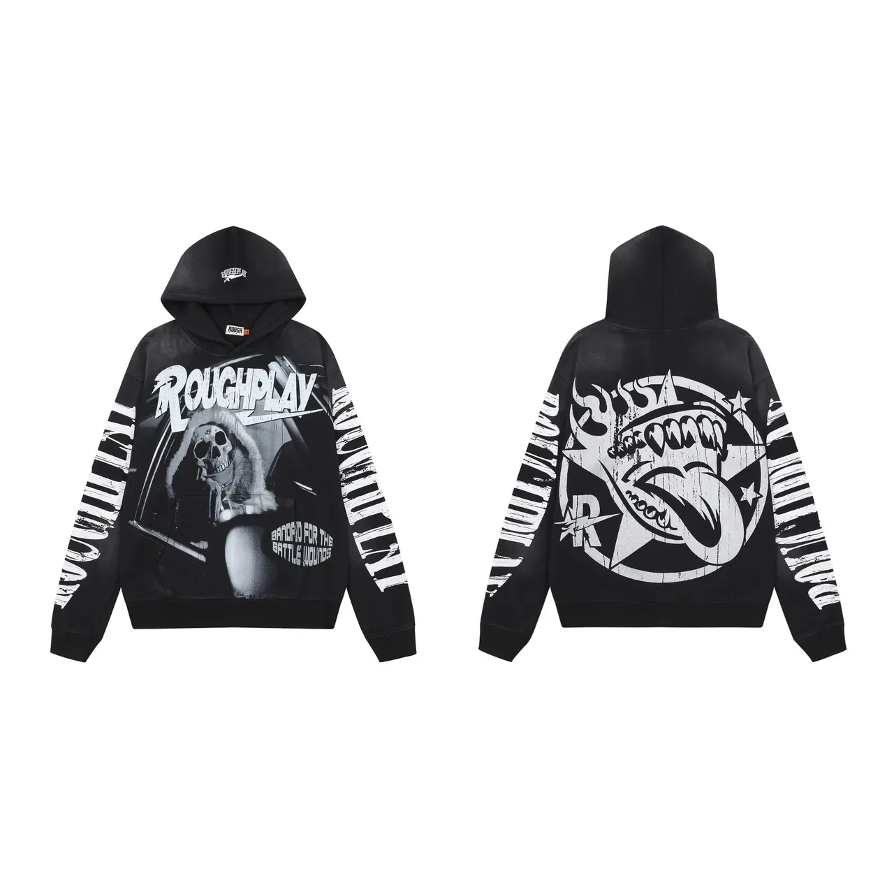 Roughplay Graphic Print Skull and Shark Hoodie 2