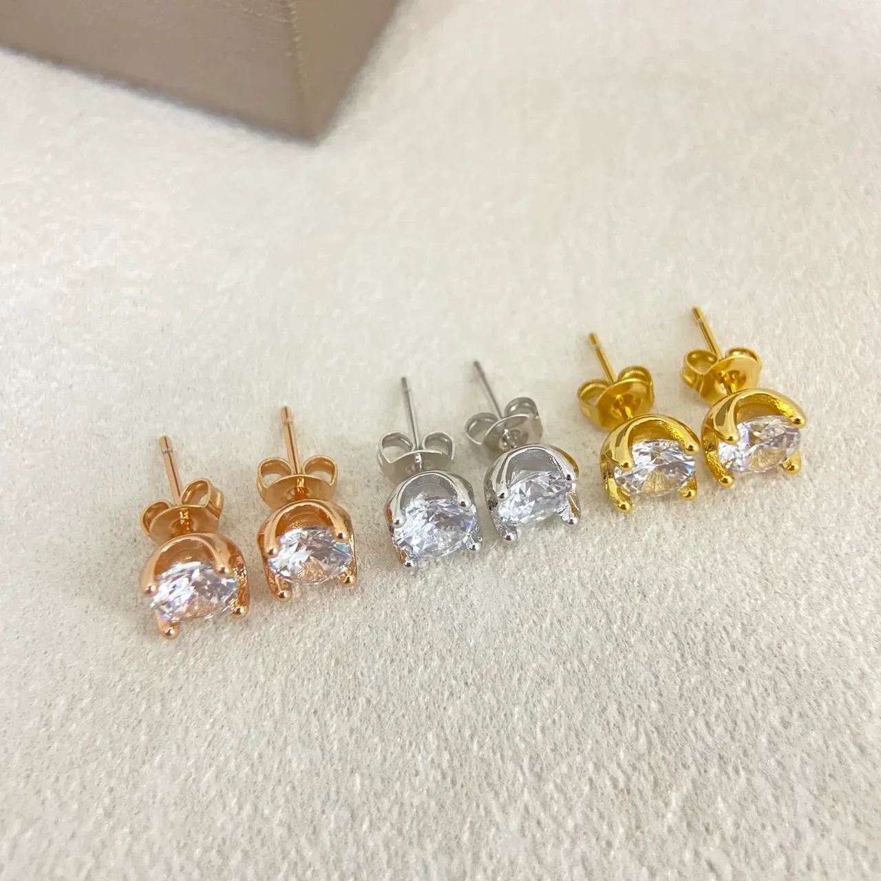 Round Faceted Stone Four-Prong Stud Earrings 2
