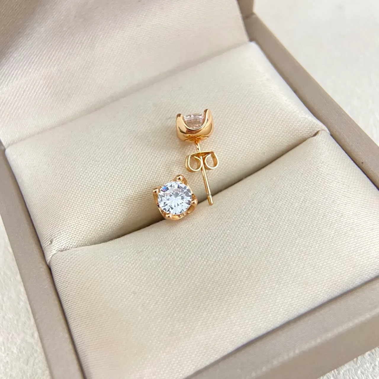 Round Faceted Stone Four-Prong Stud Earrings 3