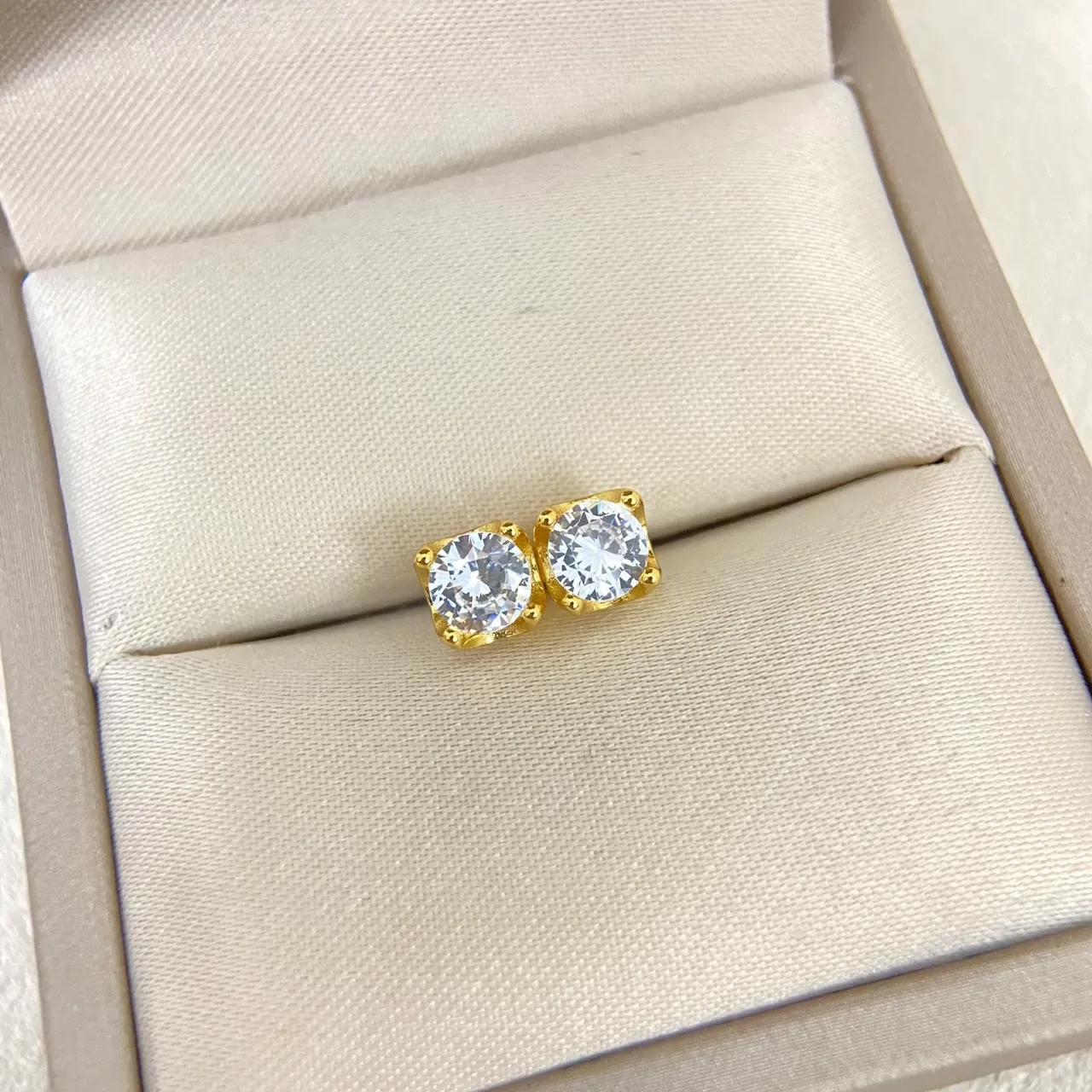 Round Faceted Stone Four-Prong Stud Earrings 4