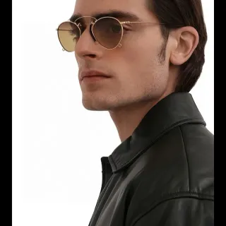 Round Metal Frame Gradient Amber-Brown Lens Sunglasses