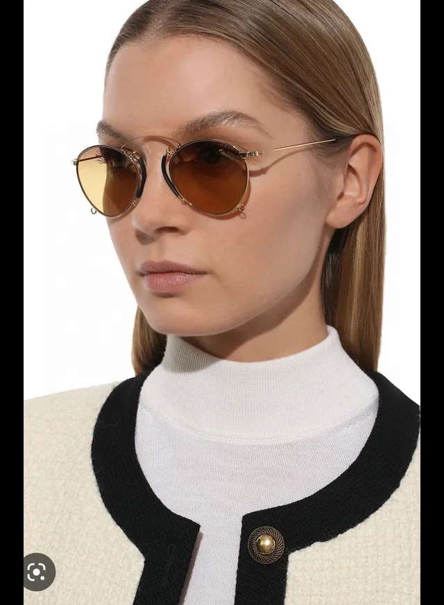 Round Metal Frame Gradient Amber-Brown Lens Sunglasses 3