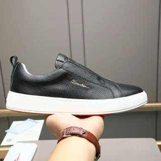 Santoni Slip-On Cuero Pebbled Negro y Blanco Lifestyle Sneaker