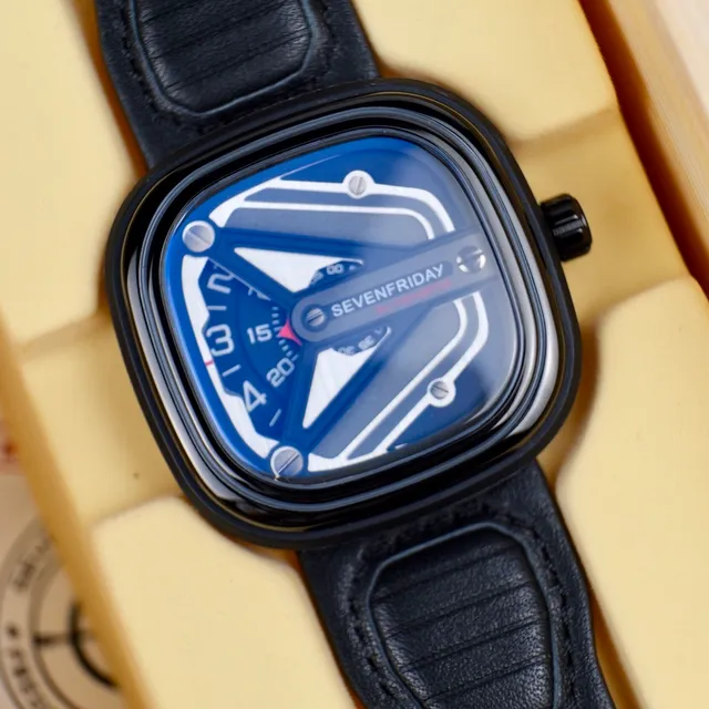 SEVENFRIDAY P1 Series Preto Prateado Aberto Esqueleto Industrial Geométrico Relógio Mecânico 6