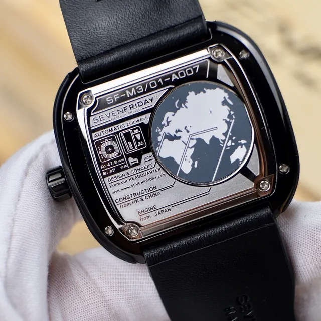 SEVENFRIDAY P1 Series Preto Prateado Aberto Esqueleto Industrial Geométrico Relógio Mecânico 8