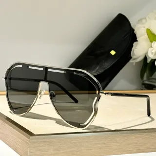 Shield-Style Metal-Trimmed Black and Silver Sunglasses