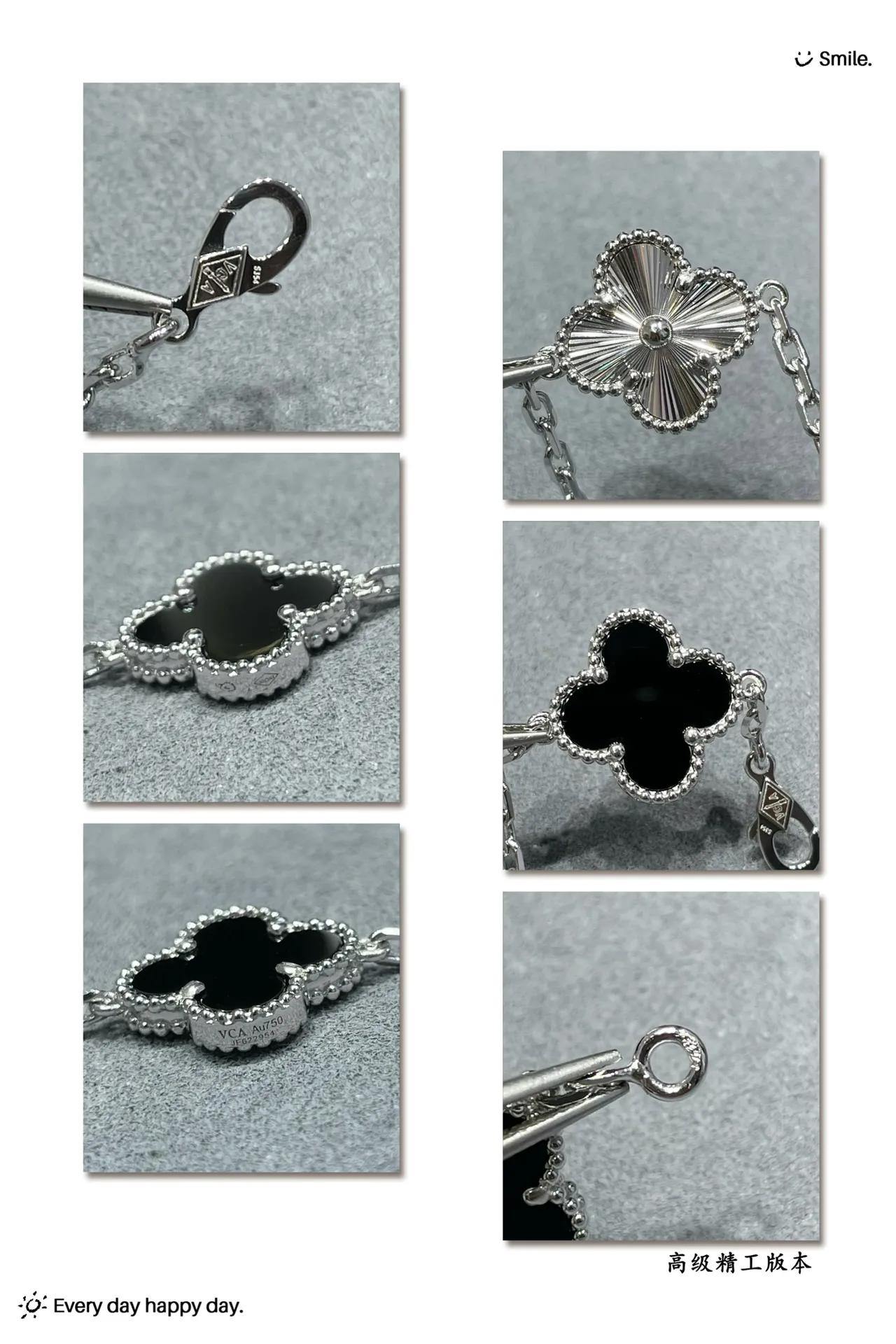 Silver Black Chain Clover-Shaped Charms Bracelet 3
