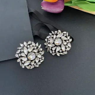 Silver Black Crystal-Embellished Floral-Cluster Brooch
