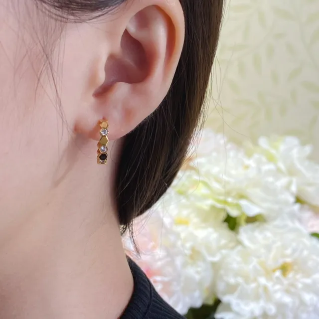 Silver Black Hexagonal Link Design Dangling Drop Earrings 9