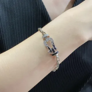 Pulsera Plata Negro Metal Pavé-Set Blanco Y Piedras