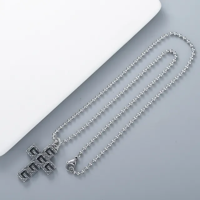Silver Black Ornate Filigree Cross-Shaped Necklace 2