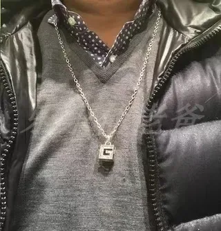 Silver Black Ornate Filigree Square Pendant Necklace 2