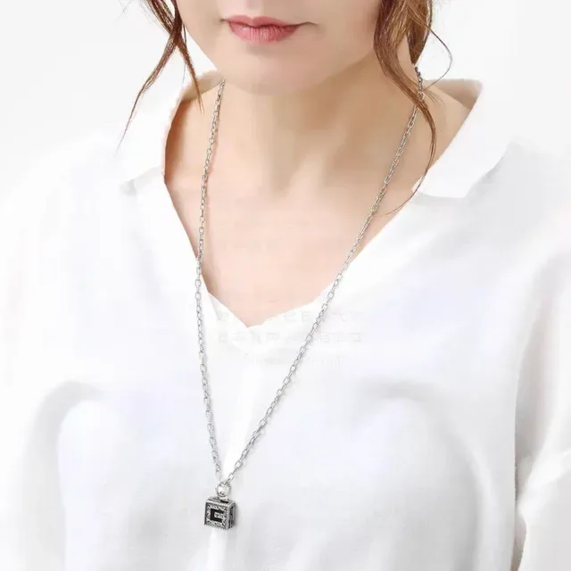 Silver Black Ornate Filigree Square Pendant Necklace 3