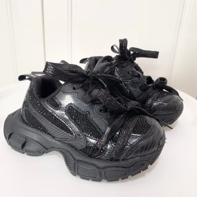 Silver Black Platform Sole Metallic Synthetic Overlays Chunky Sneakers 5