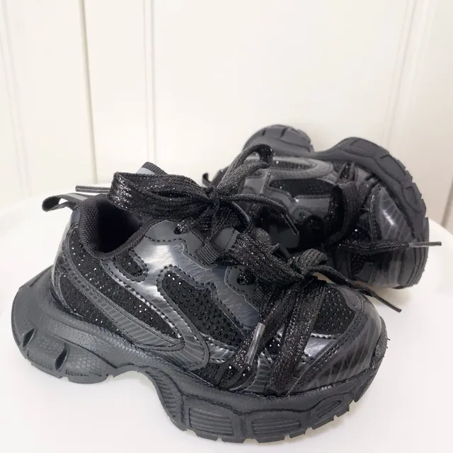 Silver Black Platform Sole Metallic Synthetic Overlays Chunky Sneakers 6