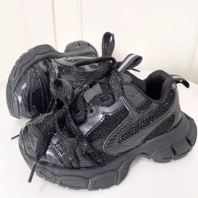 Silver Black Platform Sole Metallic Synthetic Overlays Chunky Sneakers 8