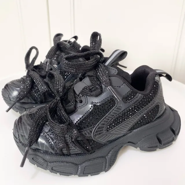 Silver Black Platform Sole Metallic Synthetic Overlays Chunky Sneakers 9