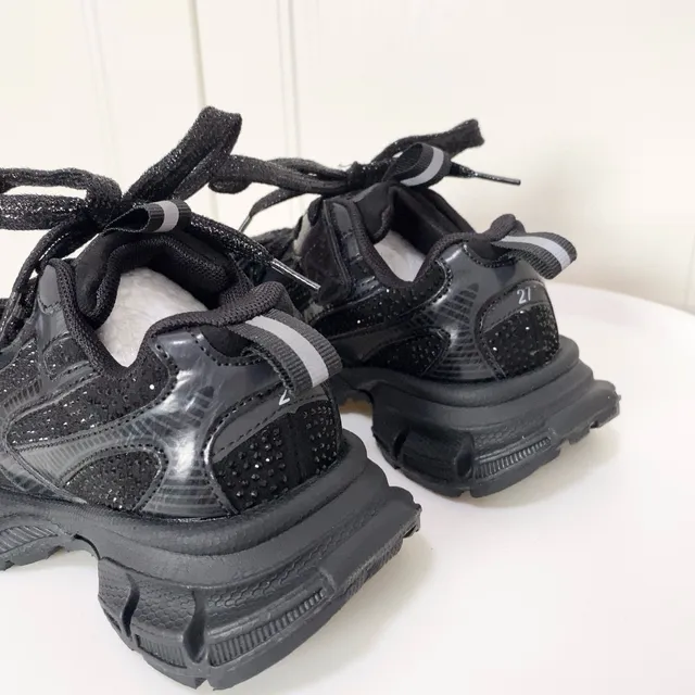Silver Black Platform Sole Metallic Synthetic Overlays Chunky Sneakers 12