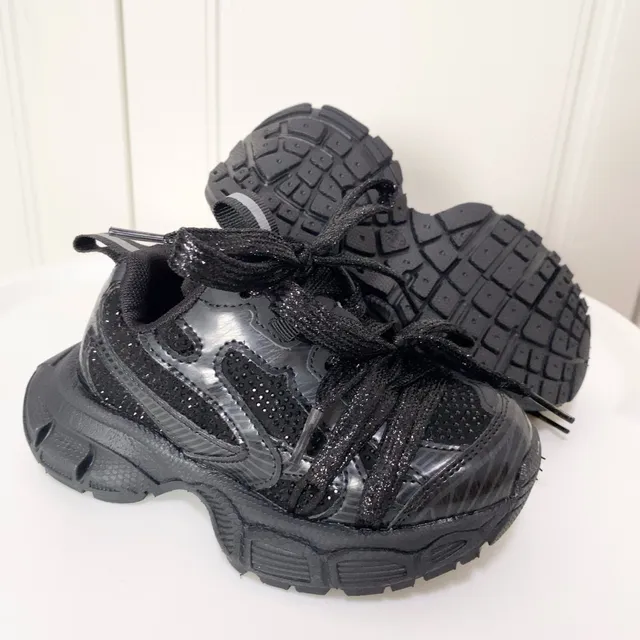 Silver Black Platform Sole Metallic Synthetic Overlays Chunky Sneakers 13