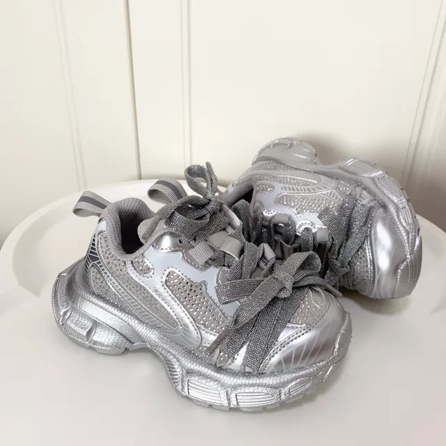 Silver Black Platform Sole Metallic Synthetic Overlays Chunky Sneakers 14