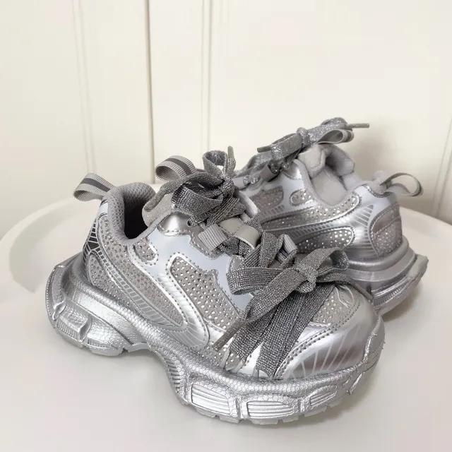 Silver Black Platform Sole Metallic Synthetic Overlays Chunky Sneakers 16